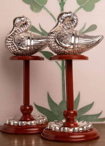 Silver Duck Pair Leasure Over Branches Sculpture
