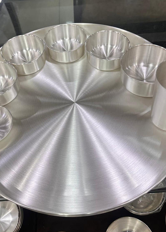 Traditional Silver Serving Thali Set for Dining