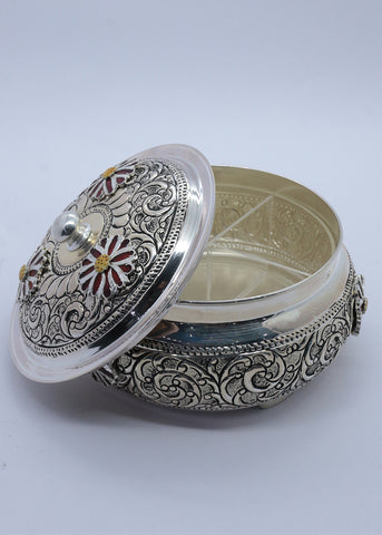 Silver Dry Fruit Box with Lid for Festive Gifting