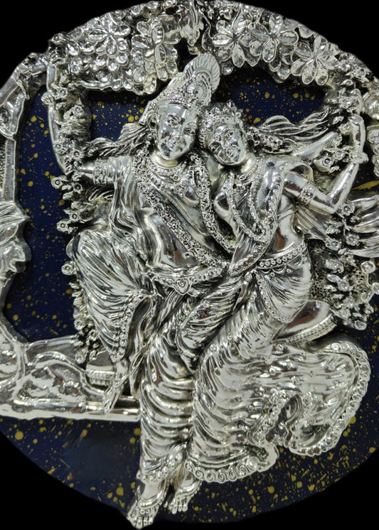 Silver Radha Krishna Dancing Plaque