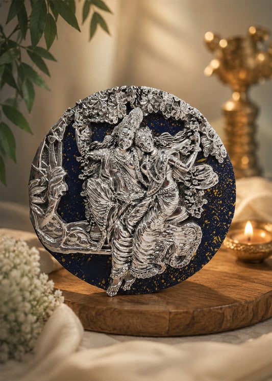Silver Radha Krishna Dancing Plaque