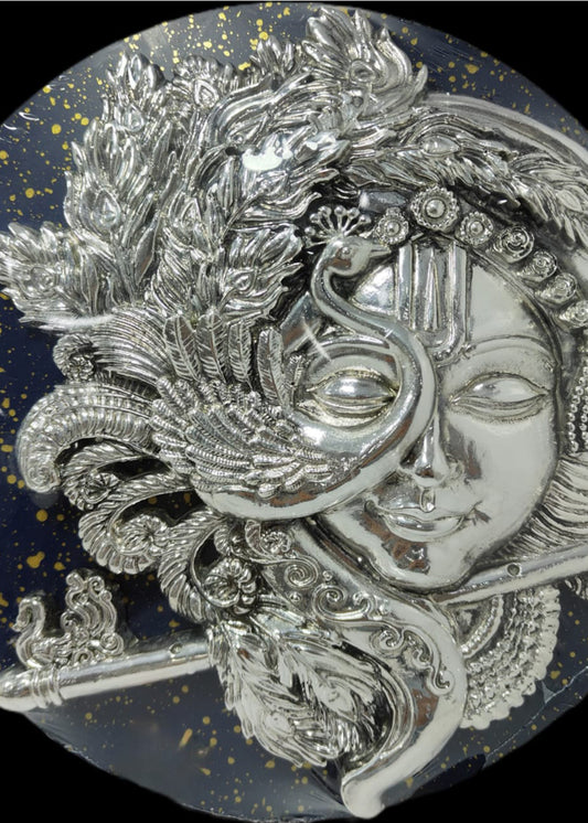 Silver Krishna Peacock Feather Art