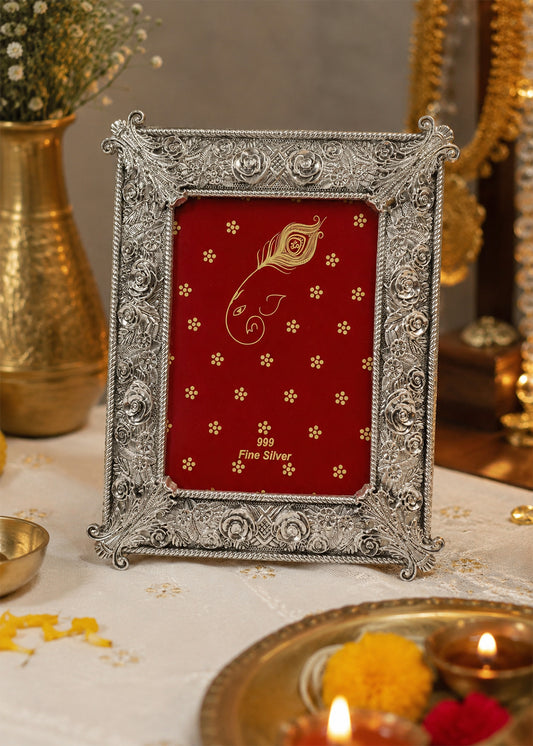 Silver Floral Embossed Photo Frame