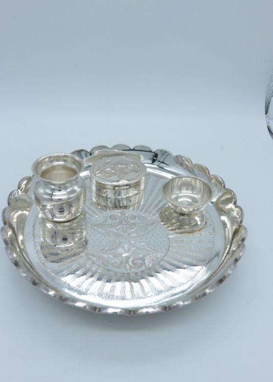 925 Silver Designer Pooja Thali Set for Mandir
