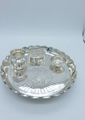 925 Silver Designer Pooja Thali Set for Mandir