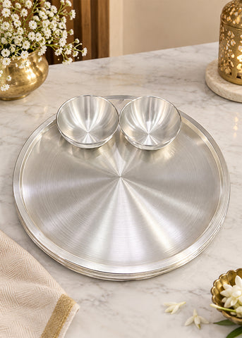 Minimal Silver Tray with Serving Bowl Pair