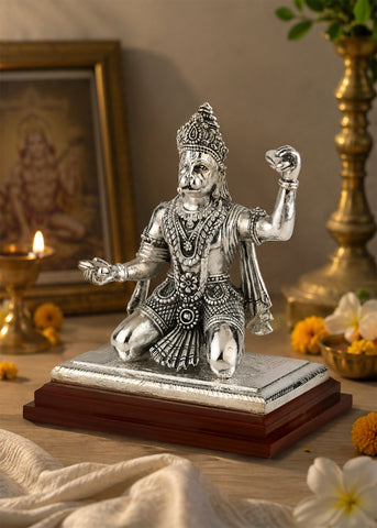 Seated Hanuman Silver Murti