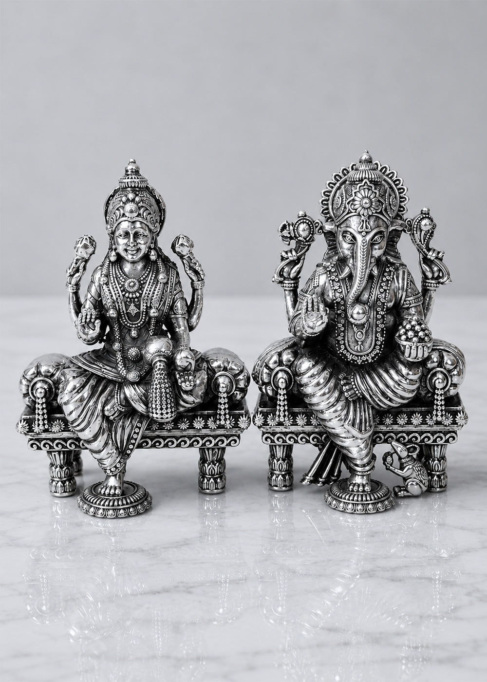 Handcrafted Lakshmi Ganesh Sitting Idol Set in Brass