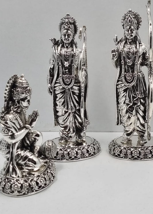 Silver Ram Darbar Idol Set with Hanuman