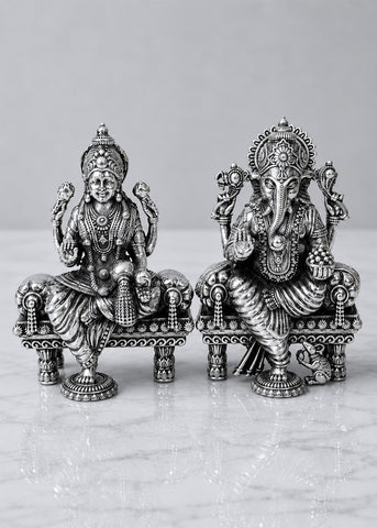 Handcrafted Lakshmi Ganesh Sitting Idol Set in Brass