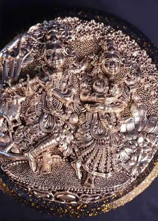 Silver Radha Krishna Circle Box