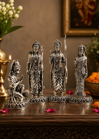 Silver Ram Darbar Idol Set with Hanuman