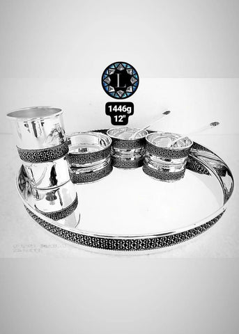 Decorative Silver Serving Tray with Bowl Set