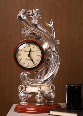 Silver Ocean Beast Dolphine Table Clock