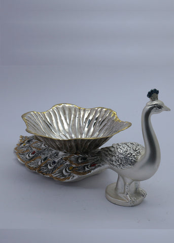Silver Peacock Design Fruit Bowl with Decorative Base for Home Décor