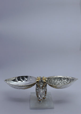 Silver Elephant Double Bowl Fruit Stand with Marble Base