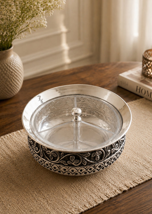 Silver Finish Dry Fruit Box with 2 Sections
