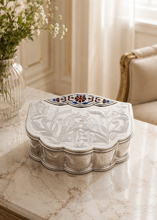 Silver  Dry Fruit Box with Floral Engraved