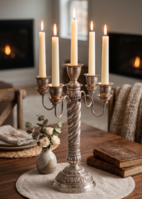 Silver 5 Arm Candle Stand Decorative Showpiece