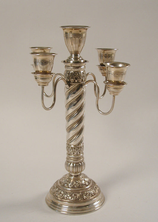 Silver 5 Arm Candle Stand Decorative Showpiece
