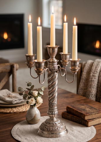 Silver 5 Arm Candle Stand Decorative Showpiece