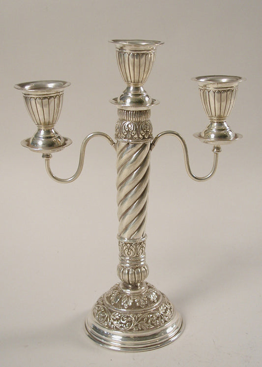 Silver 3 Arm Candle Stand with Antique Floral Design