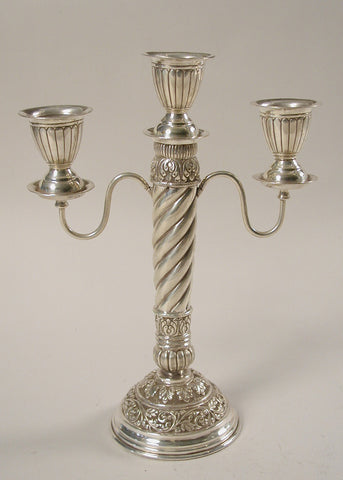 Silver 3 Arm Candle Stand with Antique Floral Design