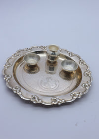 925 Silver Pooja Thali Set with Kalash & Kumkum Bowls