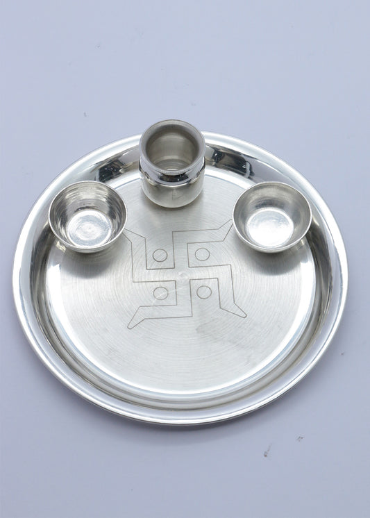 Pure 925 Silver Pooja Thali Set for Daily Worship