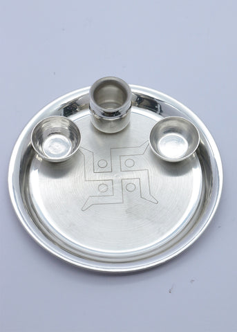 Pure 925 Silver Pooja Thali Set for Daily Worship