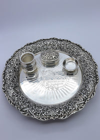 925 Silver Antique Finish Pooja Thali Set