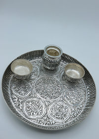 925 Silver Engraved Pooja Thali Set with Kalash