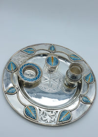 925 Silver Blue Leaf Designer Pooja Thali Set