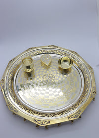 925 Silver Gold Finish Designer Pooja Thali Set