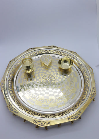 925 Silver Gold Finish Designer Pooja Thali Set