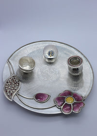 925 Silver Floral Meenakari Pooja Thali Set