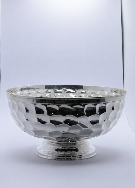 Silver Hammered Pedestal Fruit Bowl