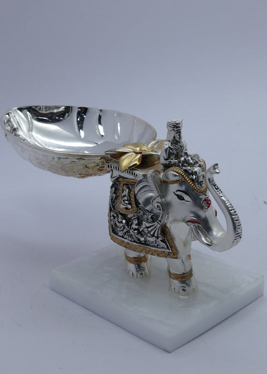 Royal Silver Elephant Decorative Serving Bowl