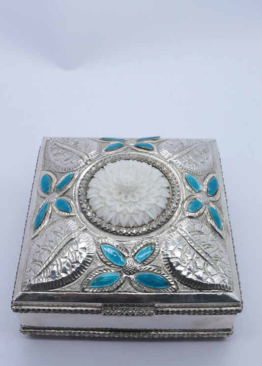Elegant Silver Inlay Serving Box