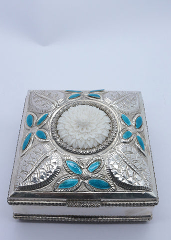 Elegant Silver Inlay Serving Box