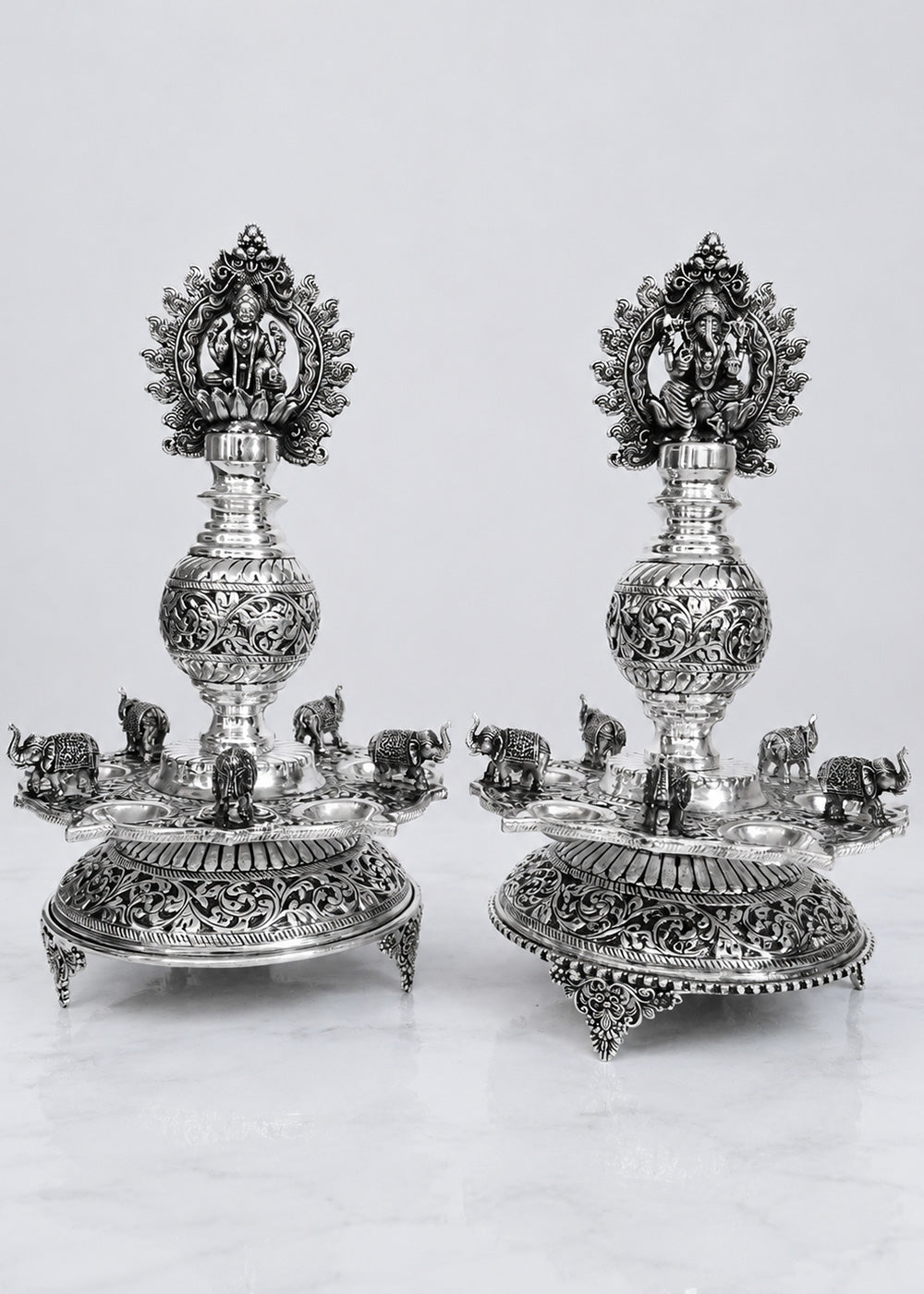Handcrafted Brass Lakshmi & Ganesha Deepak Stand Set