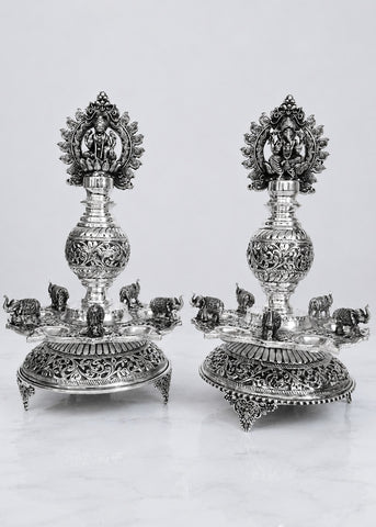 Handcrafted Brass Lakshmi & Ganesha Deepak Stand Set