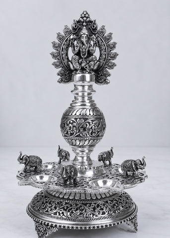 Handcrafted Brass Lakshmi & Ganesha Deepak Stand Set