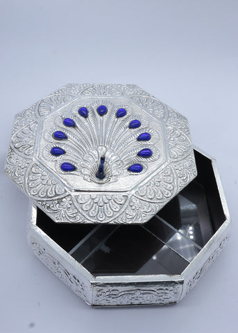 Artisan Silver Peacock Dry Fruit Box