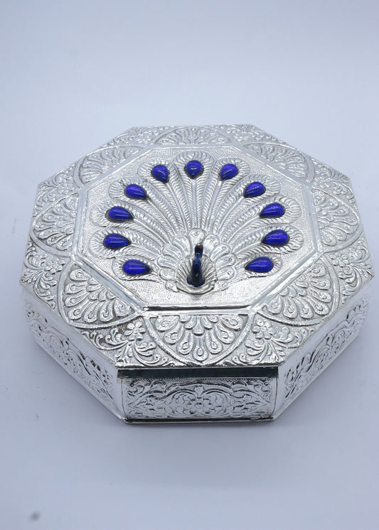 Artisan Silver Peacock Dry Fruit Box