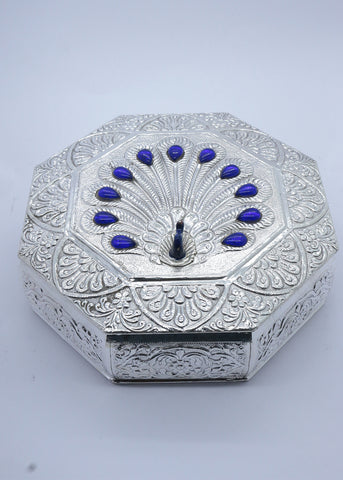 Artisan Silver Peacock Dry Fruit Box