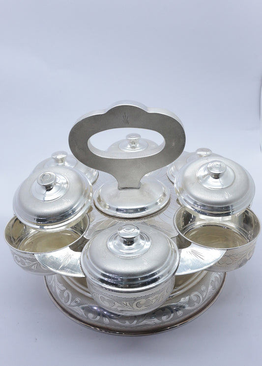 Premium Silver Four Bowl Dry Fruit Serving Set
