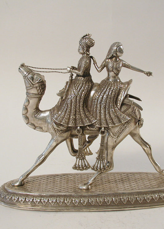 Majestic Silver Camel Couple Tabletop Showpiece