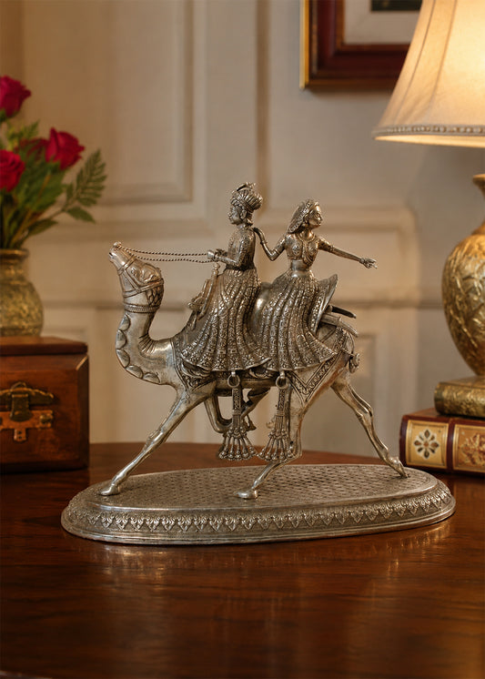 Majestic Silver Camel Couple Tabletop Showpiece