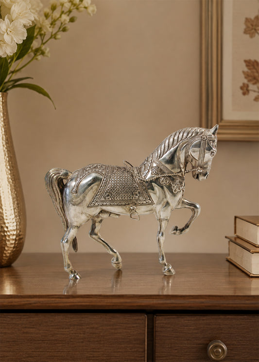 Engraved Silver Horse Equestrian Figurine